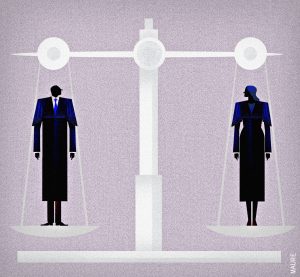 Paridade de gênero na Justiça. Ilustração: Maurenilson Freire