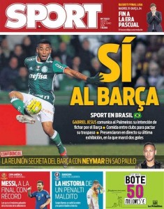 Capa do diário catalão Sport desta quinta-feira