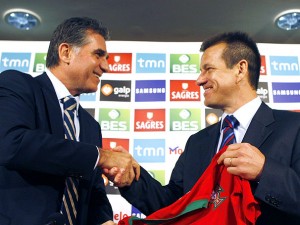 Carlos Queiroz e Dunga antes do amistoso no Gama: Brasil goleou Portugal por 6 x 2 em 2008