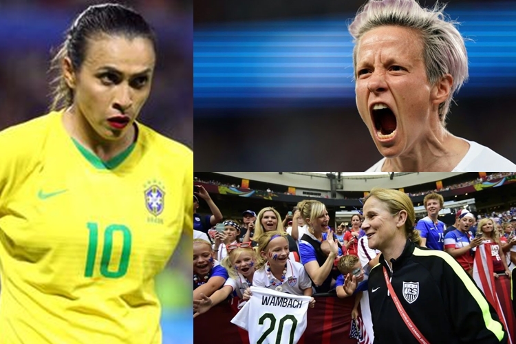 Jogadoras como Marta e Megan Rapinoe e técnicas como Jill Eliis de futebol que protestaram por igualdade de gênero na Copa do Mundo feminina, na França