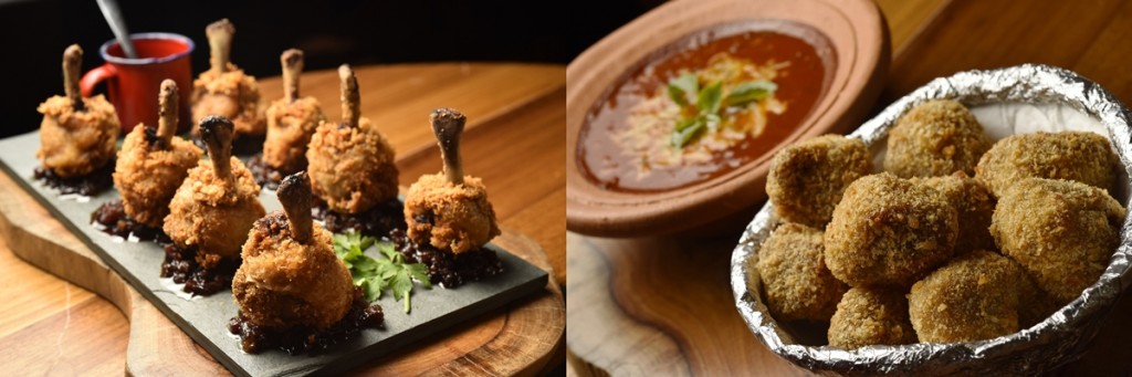 Petiscos, como as drumetes e os cubos de filé-mignon empanados com molho à parmegiana estão no menu