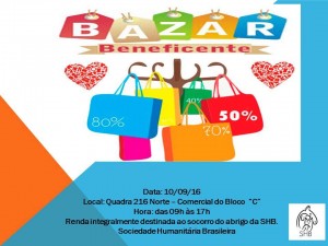 Cartaz do bazar beneficiente com renda em prol da SHB-bicho