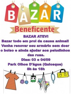 Cartaz do bazar beneficiente da Atevi-Feiras de animais