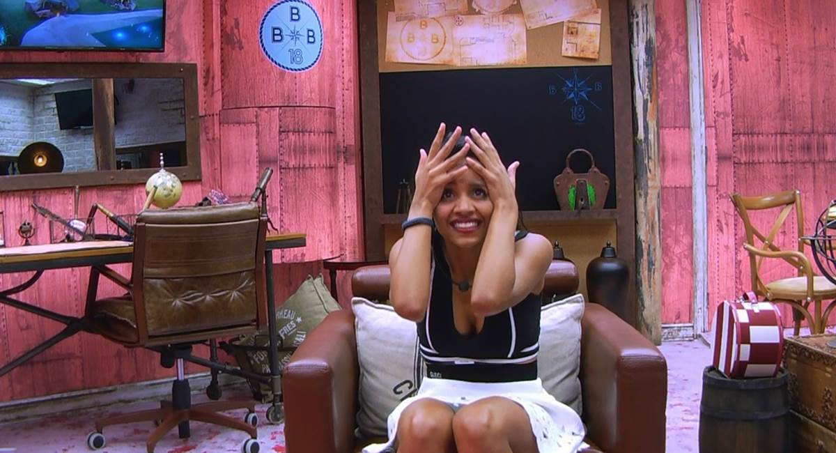 Gleice em como a gente gostaria de estar em casa na hora do resultado de um paredão do BBB 18! Crédito: TV Globo/Reprodução