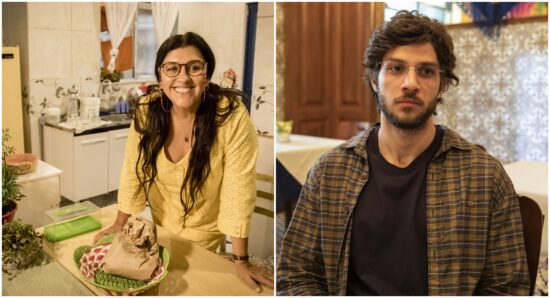 Regina Casé e Chay Suede como Lurdes e Danilo em Amor de mãe