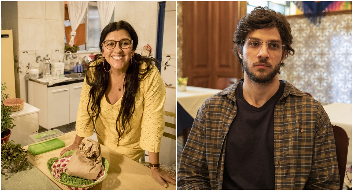 Regina Casé e Chay Suede como Lurdes e Danilo em Amor de mãe