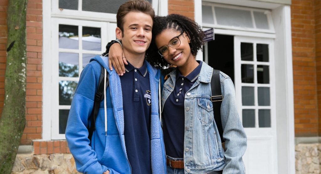Hall Mendes e Heslaine Vieira como Jota e Helen em Malhação - Viva a diferença